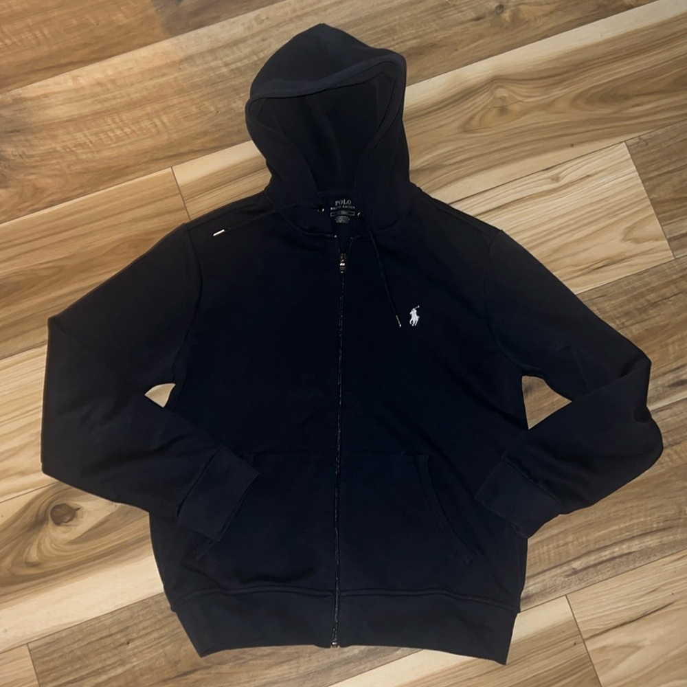 EUC: Double-Knit Full-Zip Hoodie Polo Ralph Lauren Navy Blue Men’s Medium